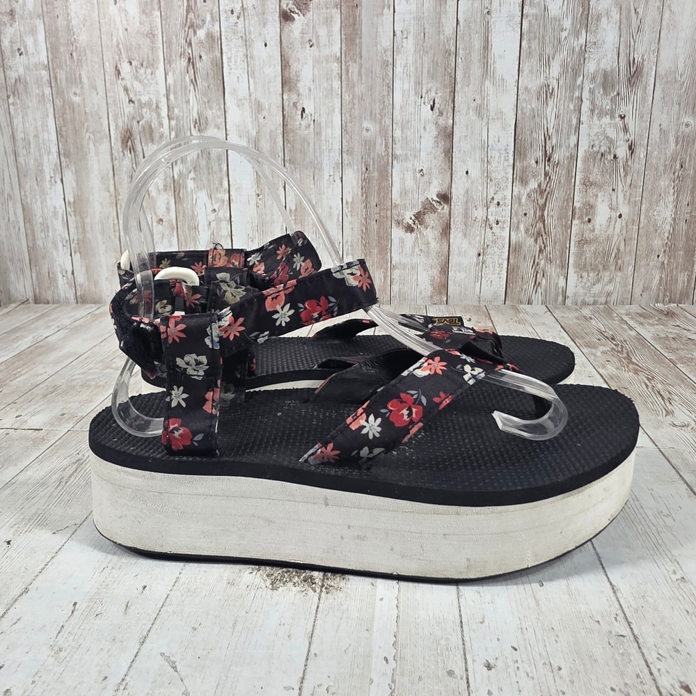 Teva‎ Flatform Universal Floral Platform Sandals Black Womens 7 1010155